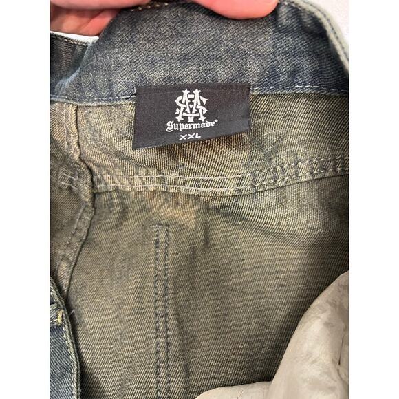 Supermade Distressed "Dirty" denim Shorts Streetwear XXL Grunge Skater - Picture 2 of 10